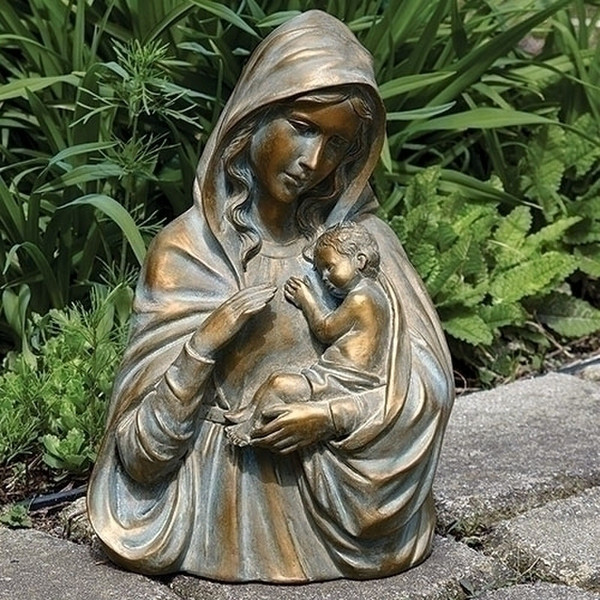 Sacred Outdoor Madonna & Child Bust Statue Mother and Baby Jesus